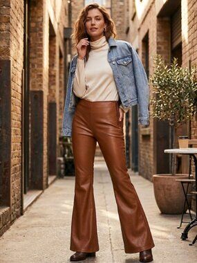 Free People | Brown "Penny Pull On" Vegan Leather Flare Pants | Size 26